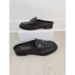 Rag & Bone Carter Leather Mule 8.5 Slip On Black Loafer Shoes Penny Flats 38.5